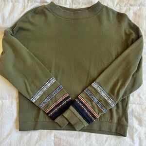 Olive Green Patterned Sleeve Sweater